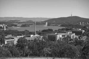 Black/white Image of Russell Offices, Canberra 