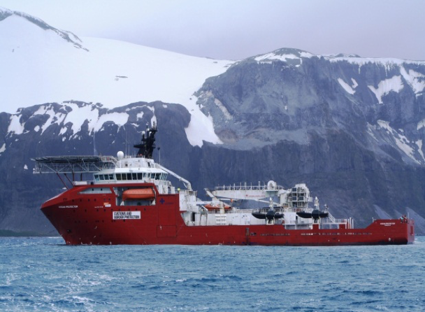 The Australian Customs Vessel Ocean Protector pictured at sea off Antarctica.