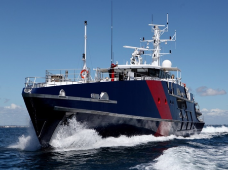 Pictured is an Australian Custom’s Cape Class vessel at sea. The Cape Class vessels are a major ocean-based border protection asset for the organisation. 